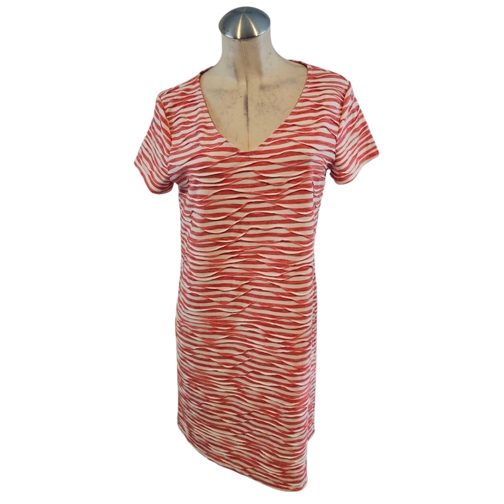 Chico's Size 1 8 10 Red White Textured Champagne Wave Dress